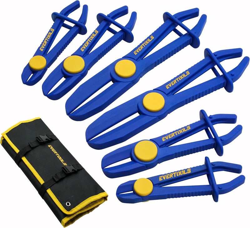 Evertools 6pcs Hose Pinch Clamp Pliers Set, Brake Line Hose Clamps Pliers Set, Fuel Line Disconnect Tool for Flexible Hoses Gas Lines Radiator Hoses with Oxford Tool Bag - Image 1